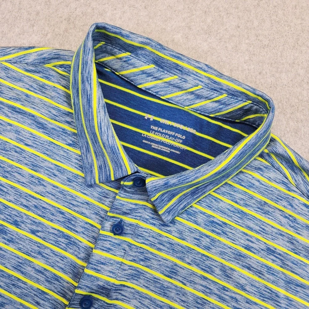 Under Armour The Playoff Polo Shirt Mens 3XL Blue Yellow Striped Performance